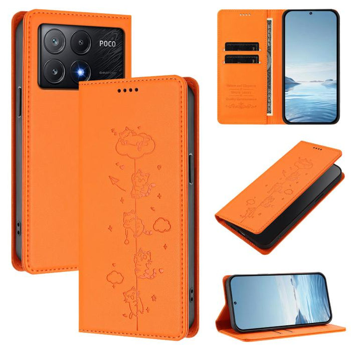 Funda para teléfono de cuero vegano magnética RFID con estampado de lindos gatos, For Xiaomi 14T, For Xiaomi Poco F6 / Redmi Turbo 3, For Xiaomi Poco F6 Pro / Redmi K70 / K70 Pro, For Xiaomi Poco X6 Neo / Redmi Note 13R Pro                             ...