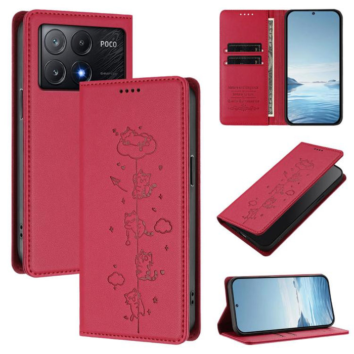 Funda para teléfono de cuero vegano magnética RFID con estampado de lindos gatos, For Xiaomi 14T, For Xiaomi Poco F6 / Redmi Turbo 3, For Xiaomi Poco F6 Pro / Redmi K70 / K70 Pro, For Xiaomi Poco X6 Neo / Redmi Note 13R Pro                             ...