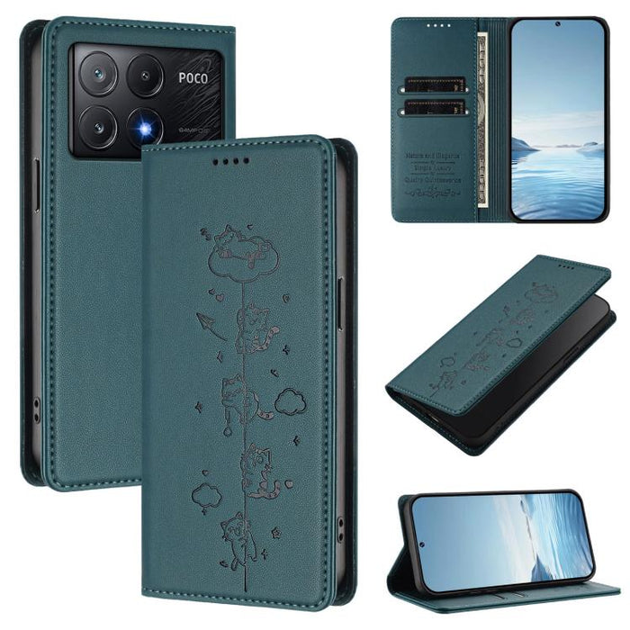 Funda para teléfono de cuero vegano magnética RFID con estampado de lindos gatos, For Xiaomi 14T, For Xiaomi Poco F6 / Redmi Turbo 3, For Xiaomi Poco F6 Pro / Redmi K70 / K70 Pro, For Xiaomi Poco X6 Neo / Redmi Note 13R Pro                             ...