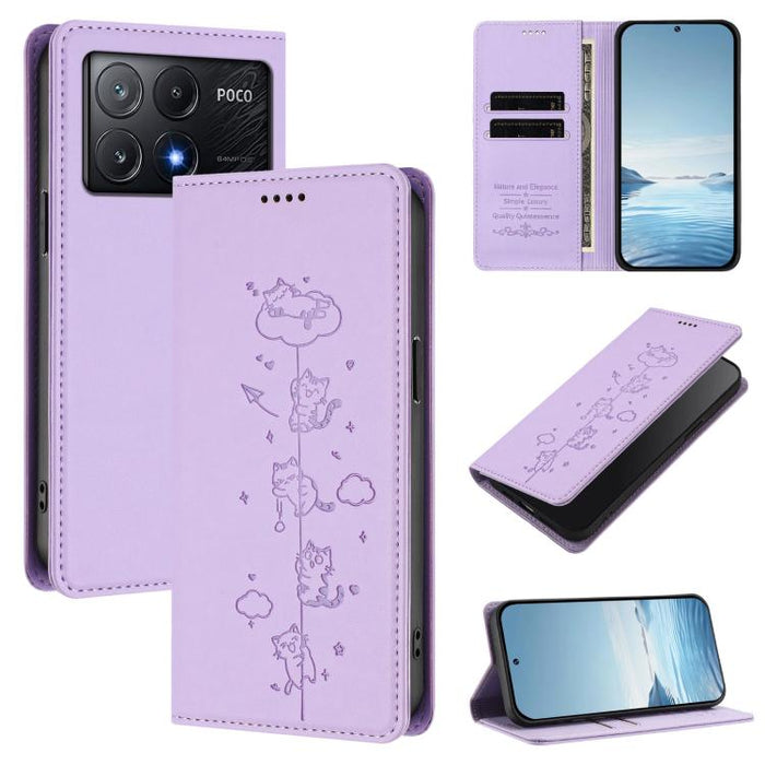 Funda para teléfono de cuero vegano magnética RFID con estampado de lindos gatos, For Xiaomi 14T, For Xiaomi Poco F6 / Redmi Turbo 3, For Xiaomi Poco F6 Pro / Redmi K70 / K70 Pro, For Xiaomi Poco X6 Neo / Redmi Note 13R Pro                             ...