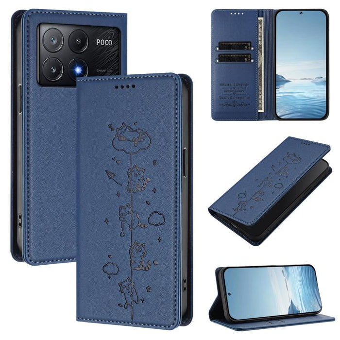 Funda para teléfono de cuero vegano magnética RFID con estampado de lindos gatos, For Xiaomi 14T, For Xiaomi Poco F6 / Redmi Turbo 3, For Xiaomi Poco F6 Pro / Redmi K70 / K70 Pro, For Xiaomi Poco X6 Neo / Redmi Note 13R Pro                             ...
