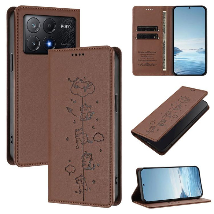 Funda para teléfono de cuero vegano magnética RFID con estampado de lindos gatos, For Xiaomi 14T, For Xiaomi Poco F6 / Redmi Turbo 3, For Xiaomi Poco F6 Pro / Redmi K70 / K70 Pro, For Xiaomi Poco X6 Neo / Redmi Note 13R Pro                             ...