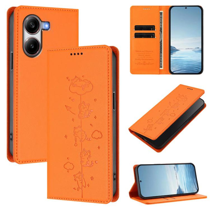 Funda para teléfono de cuero vegano magnética RFID con estampado de lindos gatos, For Xiaomi Civi 5 Pro, For Xiaomi 15S Pro, For Xiaomi Poco F7 / Redmi Turbo 4 Pro, For Xiaomi Poco M7 5G / Poco C75 / Redmi A4 5G, For Xiaomi 15 Ultra                    ...
