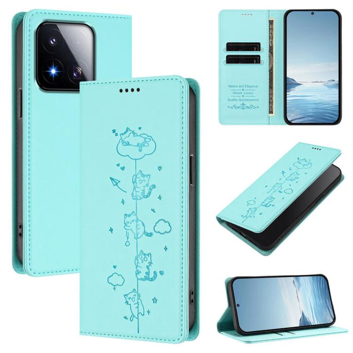 Funda para teléfono de cuero vegano magnética RFID con estampado de lindos gatos, For Xiaomi 17 Max 5G, For Xiaomi 17T Pro 5G, For Xiaomi 17 Pro Max, For Xiaomi 17 Pro, For Xiaomi 17, For Xiaomi Poco M7 4G 169mm, For Xiaomi Poco M7 4G 171mm            ...