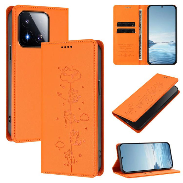 Funda para teléfono de cuero vegano magnética RFID con estampado de lindos gatos, For Xiaomi 17 Max 5G, For Xiaomi 17T Pro 5G, For Xiaomi 17 Pro Max, For Xiaomi 17 Pro, For Xiaomi 17, For Xiaomi Poco M7 4G 169mm, For Xiaomi Poco M7 4G 171mm            ...