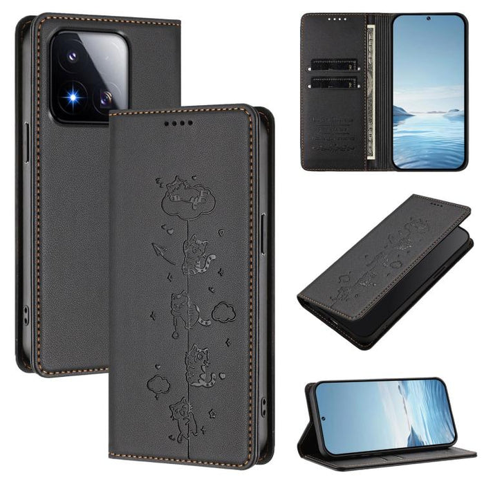Funda para teléfono de cuero vegano magnética RFID con estampado de lindos gatos, For Xiaomi 17 Max 5G, For Xiaomi 17T Pro 5G, For Xiaomi 17 Pro Max, For Xiaomi 17 Pro, For Xiaomi 17, For Xiaomi Poco M7 4G 169mm, For Xiaomi Poco M7 4G 171mm            ...