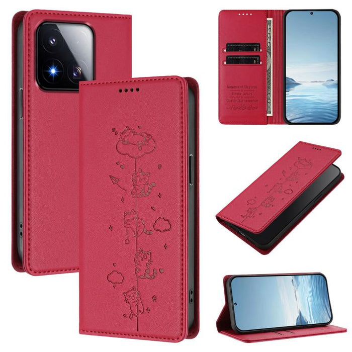 Funda para teléfono de cuero vegano magnética RFID con estampado de lindos gatos, For Xiaomi 17 Max 5G, For Xiaomi 17T Pro 5G, For Xiaomi 17 Pro Max, For Xiaomi 17 Pro, For Xiaomi 17, For Xiaomi Poco M7 4G 169mm, For Xiaomi Poco M7 4G 171mm            ...