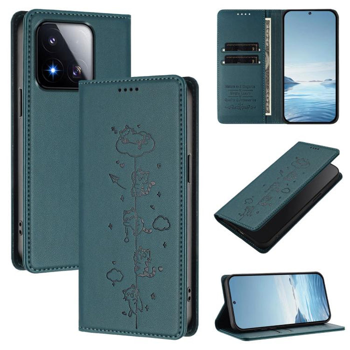 Funda para teléfono de cuero vegano magnética RFID con estampado de lindos gatos, For Xiaomi 17 Max 5G, For Xiaomi 17T Pro 5G, For Xiaomi 17 Pro Max, For Xiaomi 17 Pro, For Xiaomi 17, For Xiaomi Poco M7 4G 169mm, For Xiaomi Poco M7 4G 171mm            ...