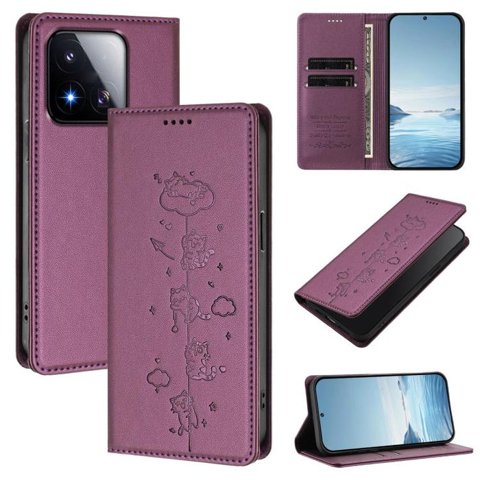 Funda para teléfono de cuero vegano magnética RFID con estampado de lindos gatos, For Xiaomi 17 Max 5G, For Xiaomi 17T Pro 5G, For Xiaomi 17 Pro Max, For Xiaomi 17 Pro, For Xiaomi 17, For Xiaomi Poco M7 4G 169mm, For Xiaomi Poco M7 4G 171mm            ...