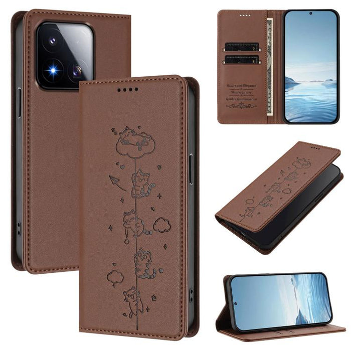 Funda para teléfono de cuero vegano magnética RFID con estampado de lindos gatos, For Xiaomi 17 Max 5G, For Xiaomi 17T Pro 5G, For Xiaomi 17 Pro Max, For Xiaomi 17 Pro, For Xiaomi 17, For Xiaomi Poco M7 4G 169mm, For Xiaomi Poco M7 4G 171mm            ...