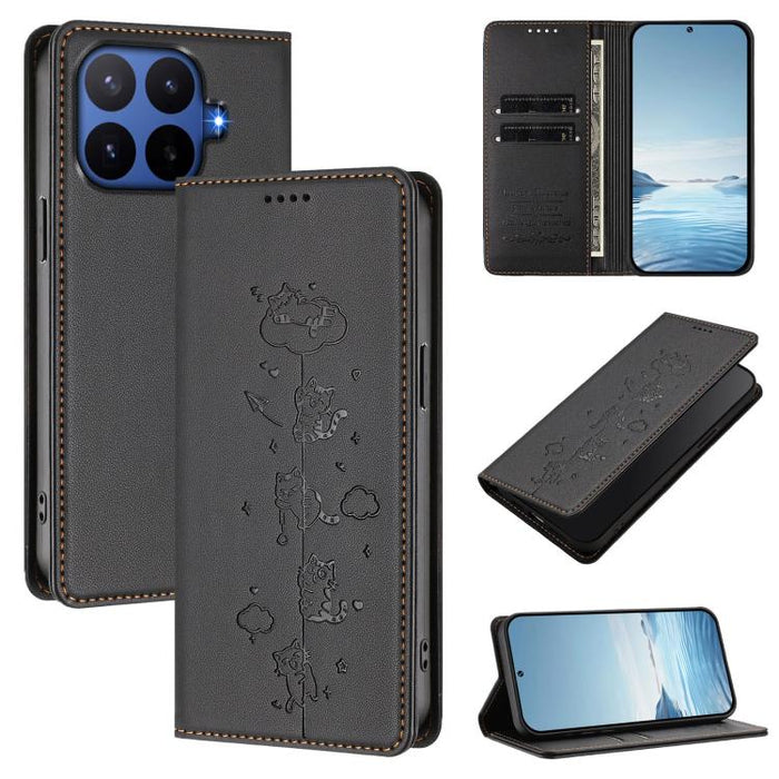 Funda para teléfono de cuero vegano magnética RFID con estampado de lindos gatos, For Xiaomi 17 Max 5G, For Xiaomi 17T Pro 5G, For Xiaomi 17 Pro Max, For Xiaomi 17 Pro, For Xiaomi 17, For Xiaomi Poco M7 4G 169mm, For Xiaomi Poco M7 4G 171mm            ...