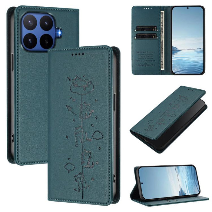 Funda para teléfono de cuero vegano magnética RFID con estampado de lindos gatos, For Xiaomi 17 Max 5G, For Xiaomi 17T Pro 5G, For Xiaomi 17 Pro Max, For Xiaomi 17 Pro, For Xiaomi 17, For Xiaomi Poco M7 4G 169mm, For Xiaomi Poco M7 4G 171mm            ...