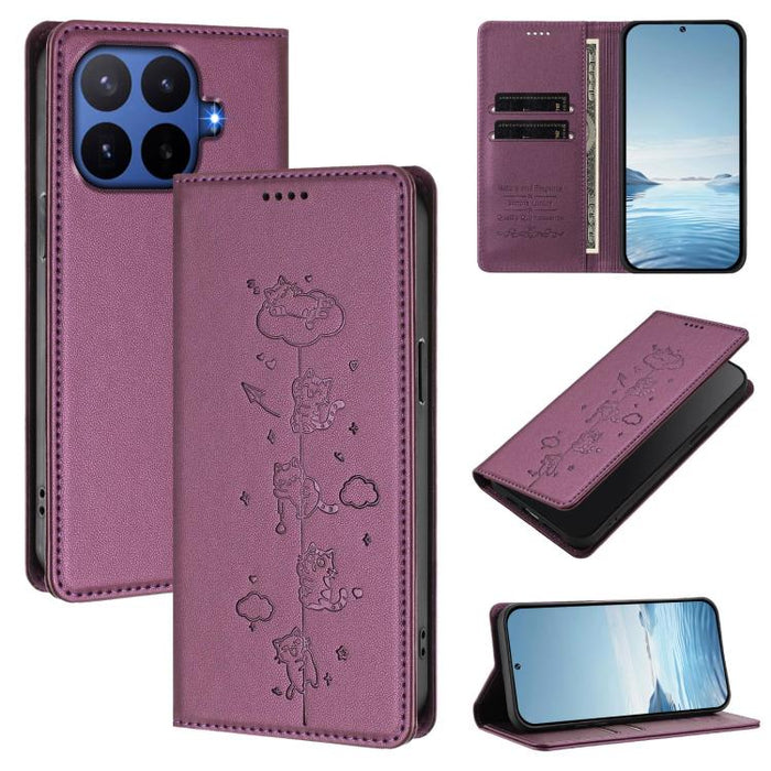 Funda para teléfono de cuero vegano magnética RFID con estampado de lindos gatos, For Xiaomi 17 Max 5G, For Xiaomi 17T Pro 5G, For Xiaomi 17 Pro Max, For Xiaomi 17 Pro, For Xiaomi 17, For Xiaomi Poco M7 4G 169mm, For Xiaomi Poco M7 4G 171mm            ...
