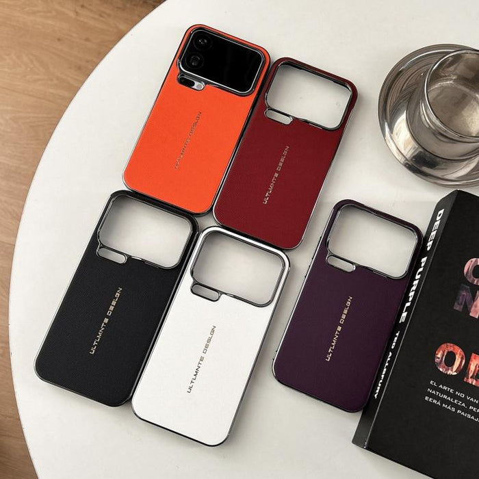 Funda con textura de cuero vegano tejido en dos ejes y acabado galvanizado., For Xiaomi 17 Pro Max