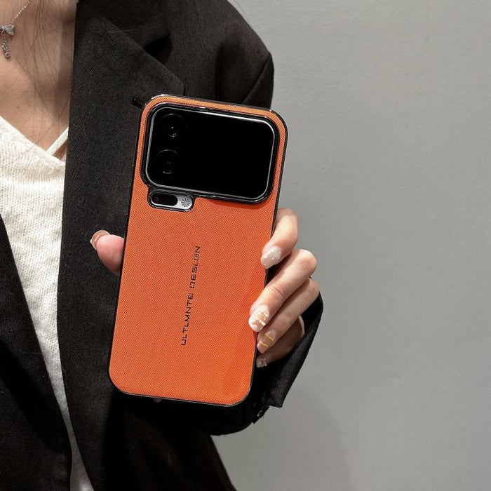 Funda con textura de cuero vegano tejido en dos ejes y acabado galvanizado., For Xiaomi 17 Pro Max