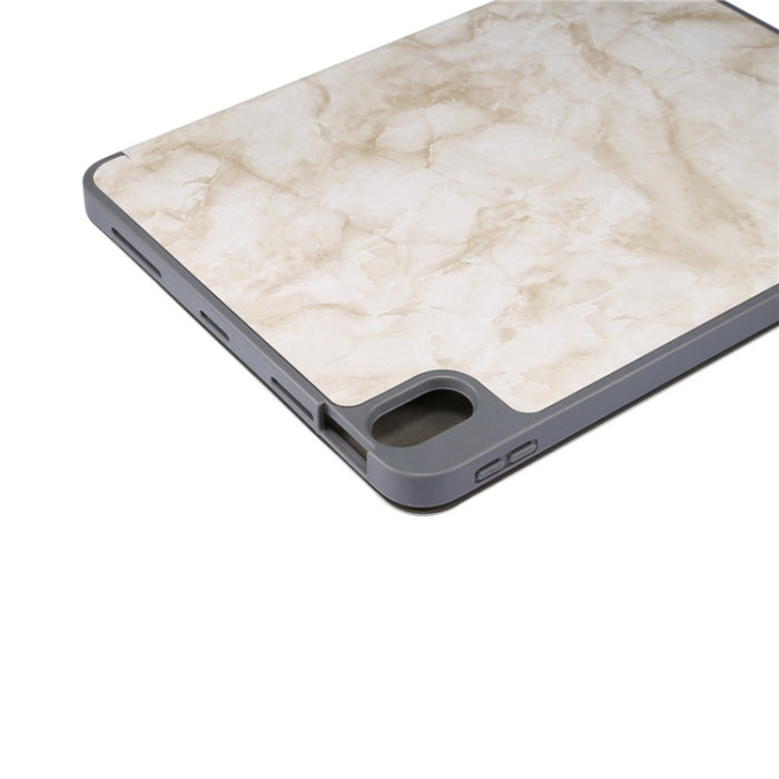 Estuche de cuero con tapa horizontal con patrón de textura de mármol, con soporte de tres pliegues y suspensión / activación