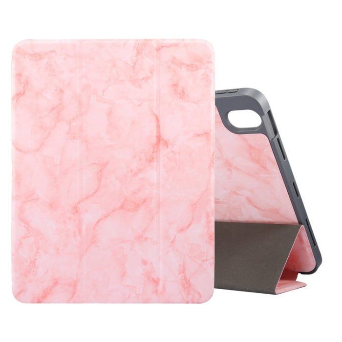 Estuche de cuero con tapa horizontal con patrón de textura de mármol, con soporte de tres pliegues y suspensión / activación