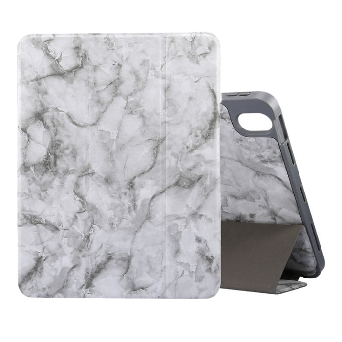 Estuche de cuero con tapa horizontal con patrón de textura de mármol, con soporte de tres pliegues y suspensión / activación