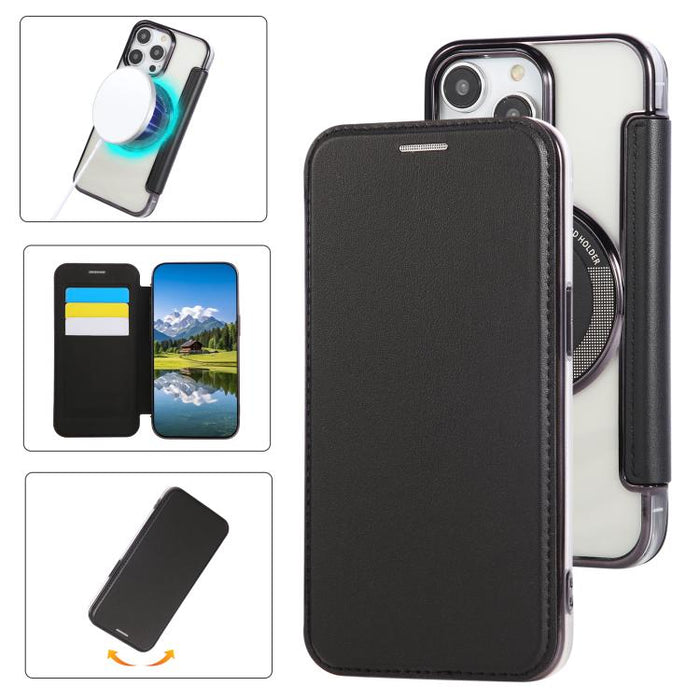 Funda para teléfono de piel vegana con revestimiento magnético ultrafino, For iPhone 14 / 13, For iPhone 14 Pro, For iPhone 14 Pro Max, For iPhone 13 Pro Max, For iPhone 13 Pro, For iPhone 12 / 12 Pro, For iPhone 12 Pro Max