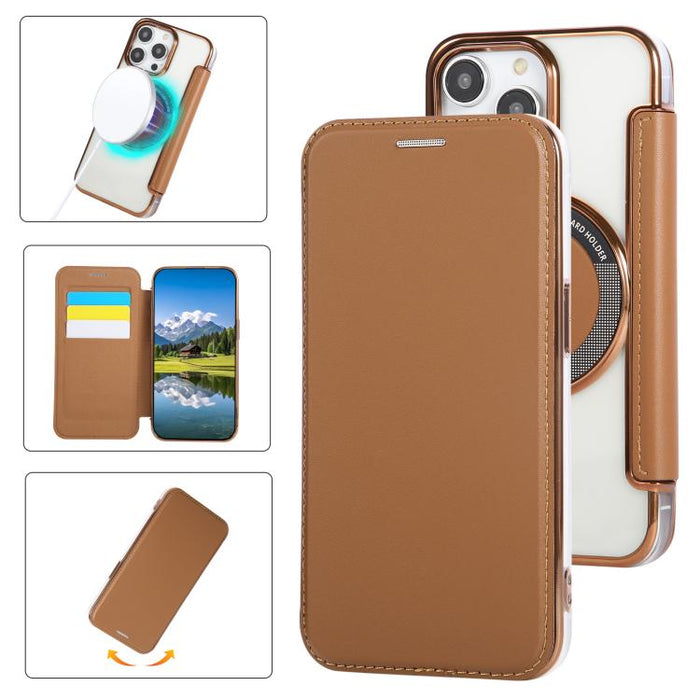 Funda para teléfono de piel vegana con revestimiento magnético ultrafino, For iPhone 14 / 13, For iPhone 14 Pro, For iPhone 14 Pro Max, For iPhone 13 Pro Max, For iPhone 13 Pro, For iPhone 12 / 12 Pro, For iPhone 12 Pro Max