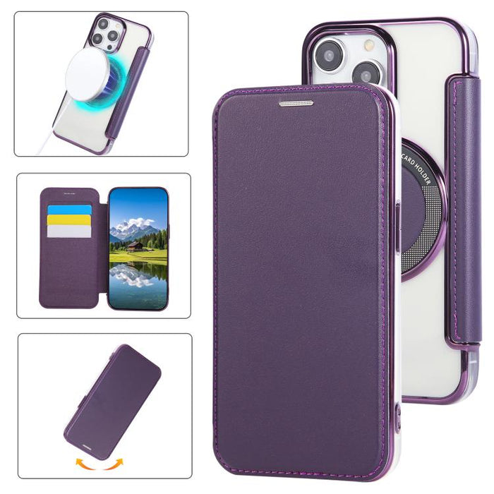 Funda para teléfono de piel vegana con revestimiento magnético ultrafino, For iPhone 14 / 13, For iPhone 14 Pro, For iPhone 14 Pro Max, For iPhone 13 Pro Max, For iPhone 13 Pro, For iPhone 12 / 12 Pro, For iPhone 12 Pro Max