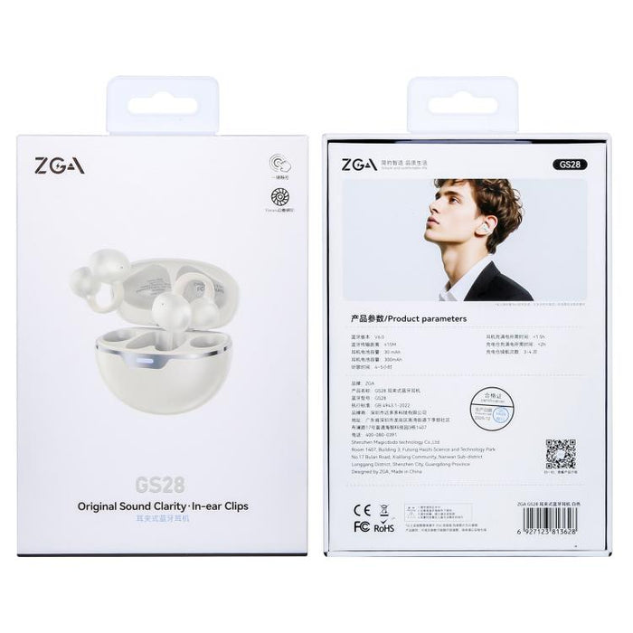 Auriculares inalámbricos Bluetooth ZGA GS28 con clip para la oreja e indicador luminoso., GS28
