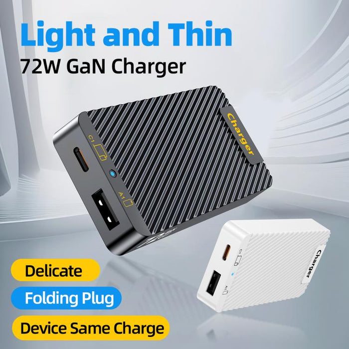 Cargador rápido ultradelgado del tamaño de una tarjeta WLX-902 de 72 W con doble puerto USB y tipo C, con tecnología GaN y tecnología dual., EU Plug, US Plug, UK Plug, AU Plug