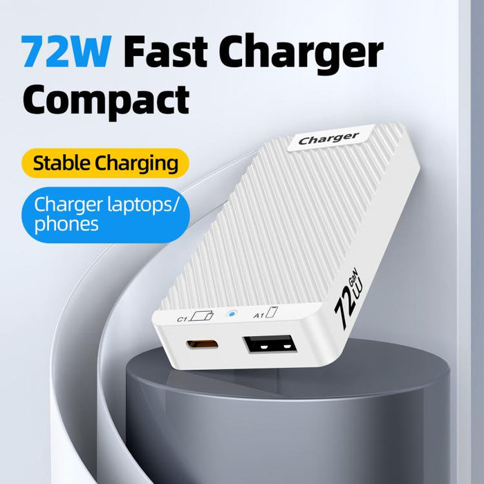 Cargador rápido ultradelgado del tamaño de una tarjeta WLX-902 de 72 W con doble puerto USB y tipo C, con tecnología GaN y tecnología dual., EU Plug, US Plug, UK Plug, AU Plug