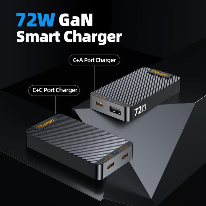 Cargador rápido ultradelgado del tamaño de una tarjeta WLX-902 de 72 W con doble puerto USB y tipo C, con tecnología GaN y tecnología dual., EU Plug, US Plug, UK Plug, AU Plug