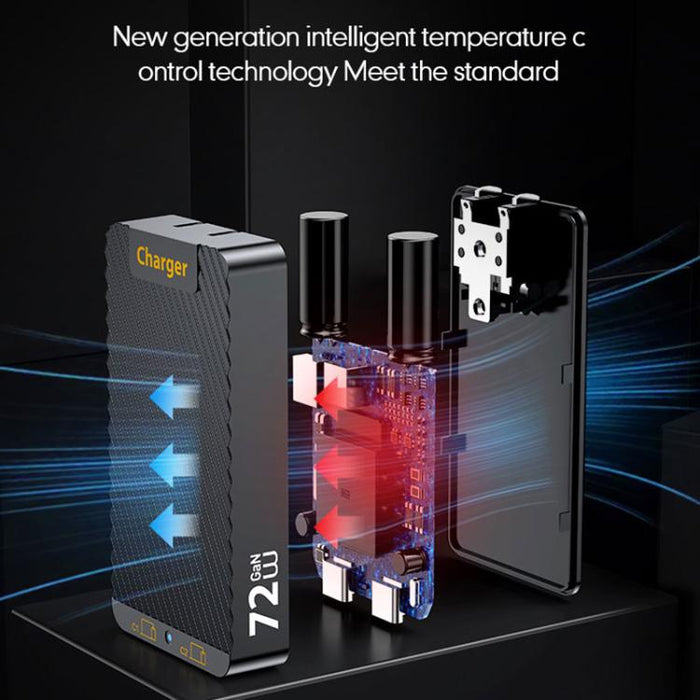 Cargador rápido ultradelgado del tamaño de una tarjeta WLX-902 de 72 W con doble puerto USB y tipo C, con tecnología GaN y tecnología dual., EU Plug, US Plug, UK Plug, AU Plug