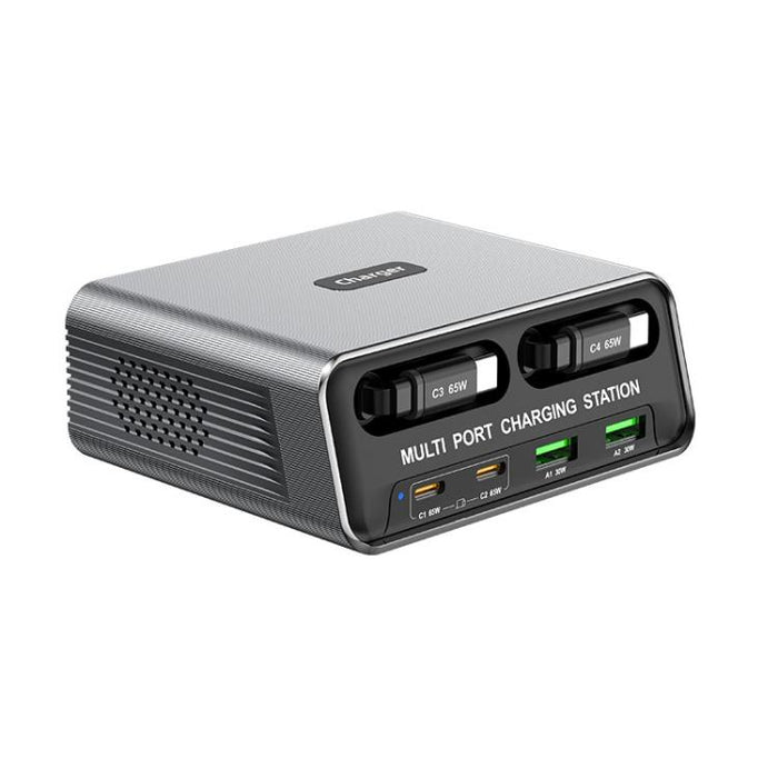 Estación de carga de escritorio WXL-60C 6 en 1 con múltiples puertos y cables telescópicos dobles integrados., WXL-60C
