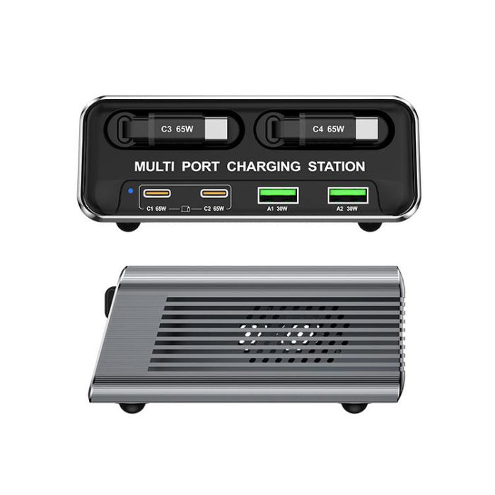 Estación de carga de escritorio WXL-60C 6 en 1 con múltiples puertos y cables telescópicos dobles integrados., WXL-60C