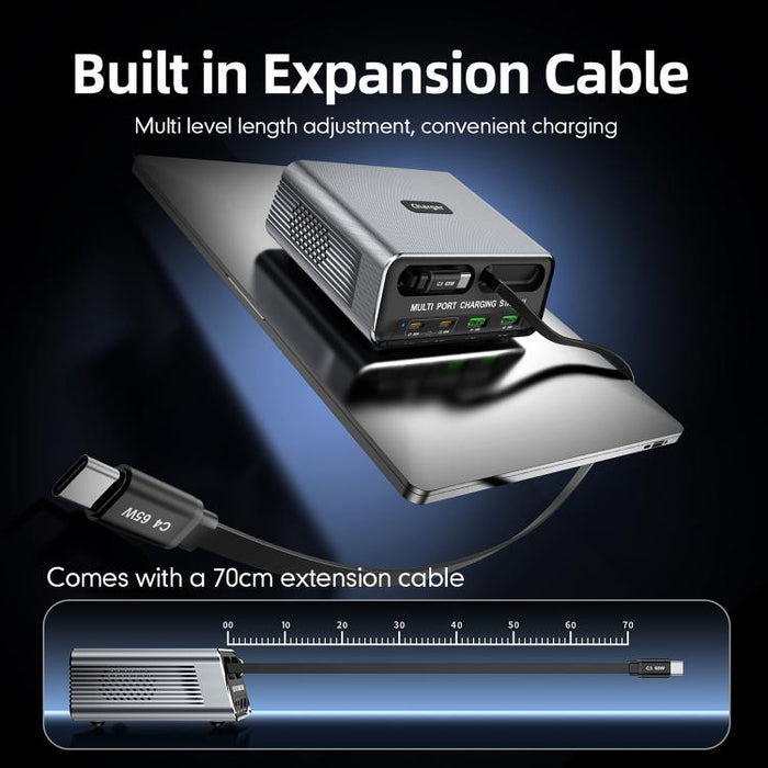 Estación de carga de escritorio WXL-60C 6 en 1 con múltiples puertos y cables telescópicos dobles integrados., WXL-60C