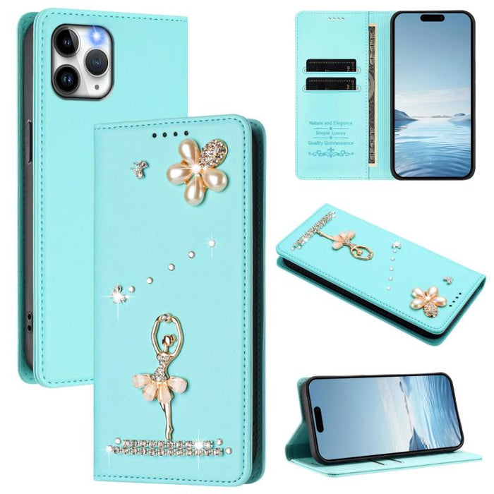 Funda para teléfono de piel vegana con protección RFID y diamantes de imitación de la bailarina de ballet, For iPhone 15, For iPhone 14 Plus, For iPhone 14 / 13, For iPhone 14 Pro, For iPhone 14 Pro Max, For iPhone 13 Pro Max, For iPhone 13 Pro        ...