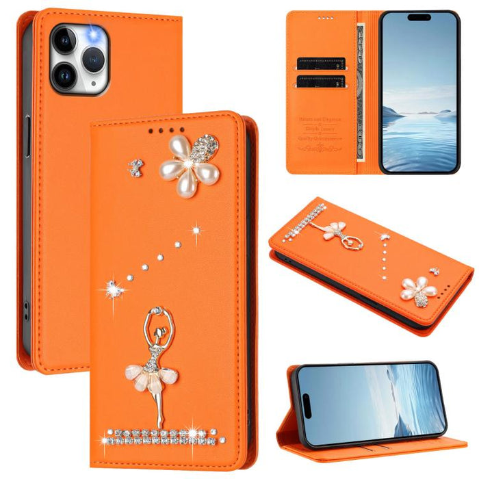 Funda para teléfono de piel vegana con protección RFID y diamantes de imitación de la bailarina de ballet, For iPhone 15, For iPhone 14 Plus, For iPhone 14 / 13, For iPhone 14 Pro, For iPhone 14 Pro Max, For iPhone 13 Pro Max, For iPhone 13 Pro        ...
