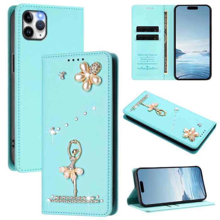 Funda para teléfono de piel vegana con protección RFID y diamantes de imitación de la bailarina de ballet, For iPhone 15, For iPhone 14 Plus, For iPhone 14 / 13, For iPhone 14 Pro, For iPhone 14 Pro Max, For iPhone 13 Pro Max, For iPhone 13 Pro        ...