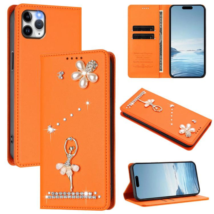 Funda para teléfono de piel vegana con protección RFID y diamantes de imitación de la bailarina de ballet, For iPhone 15, For iPhone 14 Plus, For iPhone 14 / 13, For iPhone 14 Pro, For iPhone 14 Pro Max, For iPhone 13 Pro Max, For iPhone 13 Pro        ...