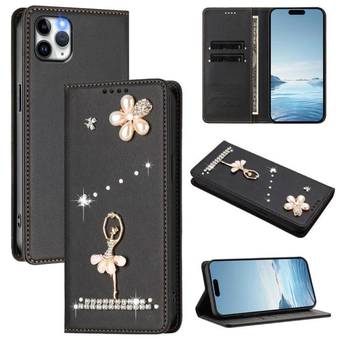 Funda para teléfono de piel vegana con protección RFID y diamantes de imitación de la bailarina de ballet, For iPhone 15, For iPhone 14 Plus, For iPhone 14 / 13, For iPhone 14 Pro, For iPhone 14 Pro Max, For iPhone 13 Pro Max, For iPhone 13 Pro        ...
