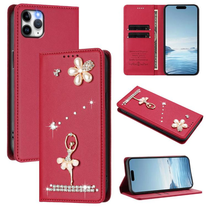 Funda para teléfono de piel vegana con protección RFID y diamantes de imitación de la bailarina de ballet, For iPhone 15, For iPhone 14 Plus, For iPhone 14 / 13, For iPhone 14 Pro, For iPhone 14 Pro Max, For iPhone 13 Pro Max, For iPhone 13 Pro        ...