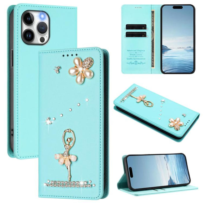 Funda para teléfono de piel vegana con protección RFID y diamantes de imitación de la bailarina de ballet, For iPhone 15, For iPhone 14 Plus, For iPhone 14 / 13, For iPhone 14 Pro, For iPhone 14 Pro Max, For iPhone 13 Pro Max, For iPhone 13 Pro        ...
