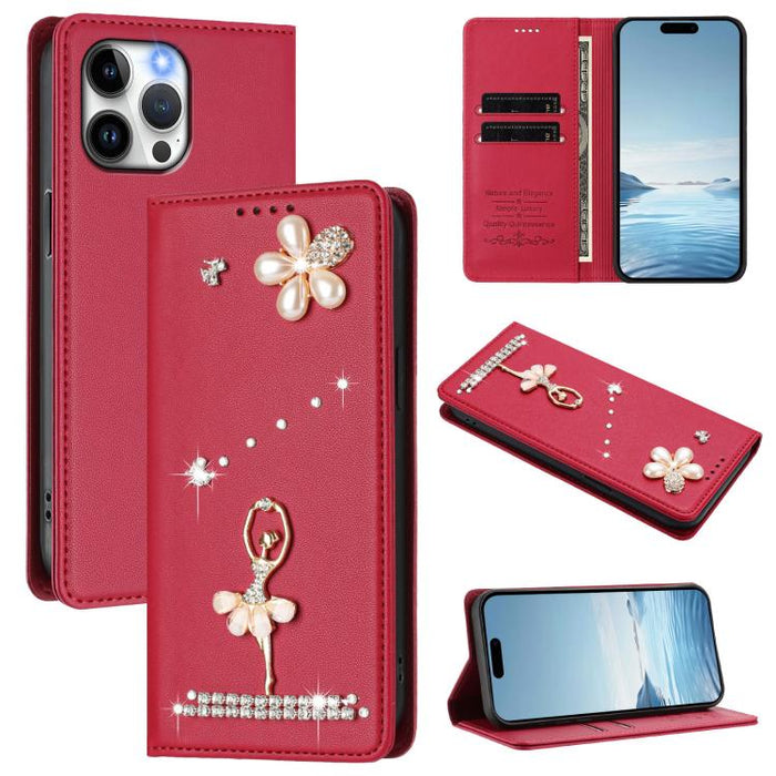 Funda para teléfono de piel vegana con protección RFID y diamantes de imitación de la bailarina de ballet, For iPhone 15, For iPhone 14 Plus, For iPhone 14 / 13, For iPhone 14 Pro, For iPhone 14 Pro Max, For iPhone 13 Pro Max, For iPhone 13 Pro        ...