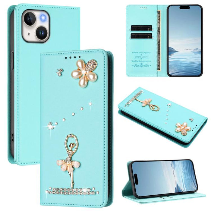 Funda para teléfono de piel vegana con protección RFID y diamantes de imitación de la bailarina de ballet, For iPhone 15, For iPhone 14 Plus, For iPhone 14 / 13, For iPhone 14 Pro, For iPhone 14 Pro Max, For iPhone 13 Pro Max, For iPhone 13 Pro        ...