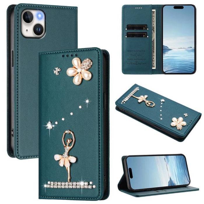 Funda para teléfono de piel vegana con protección RFID y diamantes de imitación de la bailarina de ballet, For iPhone 15, For iPhone 14 Plus, For iPhone 14 / 13, For iPhone 14 Pro, For iPhone 14 Pro Max, For iPhone 13 Pro Max, For iPhone 13 Pro        ...