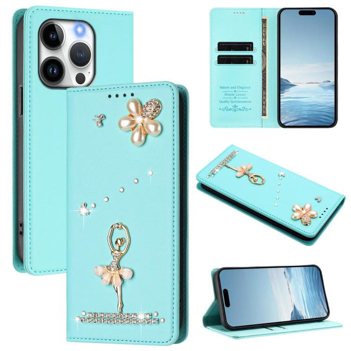 Funda para teléfono de piel vegana con protección RFID y diamantes de imitación de la bailarina de ballet, For iPhone 15, For iPhone 14 Plus, For iPhone 14 / 13, For iPhone 14 Pro, For iPhone 14 Pro Max, For iPhone 13 Pro Max, For iPhone 13 Pro        ...