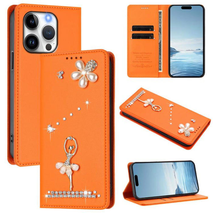 Funda para teléfono de piel vegana con protección RFID y diamantes de imitación de la bailarina de ballet, For iPhone 15, For iPhone 14 Plus, For iPhone 14 / 13, For iPhone 14 Pro, For iPhone 14 Pro Max, For iPhone 13 Pro Max, For iPhone 13 Pro        ...