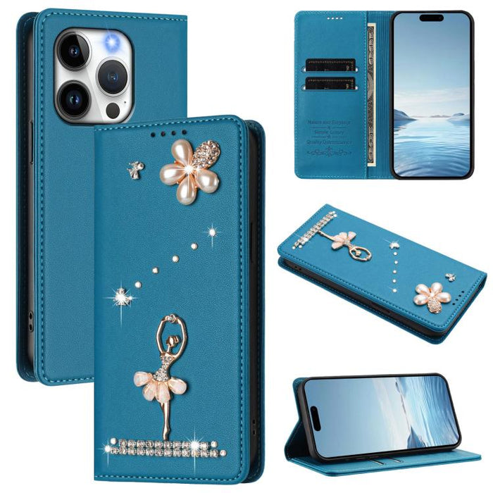 Funda para teléfono de piel vegana con protección RFID y diamantes de imitación de la bailarina de ballet, For iPhone 15, For iPhone 14 Plus, For iPhone 14 / 13, For iPhone 14 Pro, For iPhone 14 Pro Max, For iPhone 13 Pro Max, For iPhone 13 Pro        ...