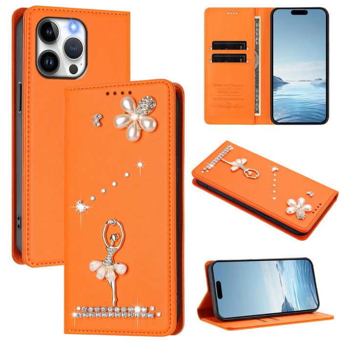 Funda para teléfono de piel vegana con protección RFID y diamantes de imitación de la bailarina de ballet, For iPhone 15, For iPhone 14 Plus, For iPhone 14 / 13, For iPhone 14 Pro, For iPhone 14 Pro Max, For iPhone 13 Pro Max, For iPhone 13 Pro        ...