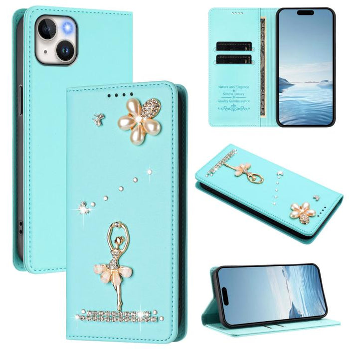 Funda para teléfono de piel vegana con protección RFID y diamantes de imitación de la bailarina de ballet, For iPhone 17e / 16e, For iPhone 17 Pro Max, For iPhone 17 Pro, For iPhone 17, For iPhone Air, For iPhone 16 Pro Max, For iPhone 16 Pro          ...