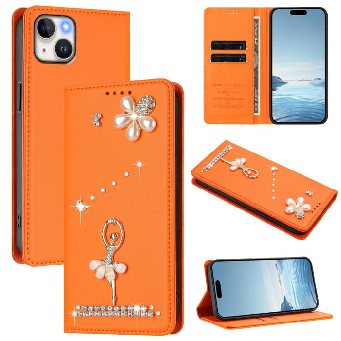 Funda para teléfono de piel vegana con protección RFID y diamantes de imitación de la bailarina de ballet, For iPhone 17e / 16e, For iPhone 17 Pro Max, For iPhone 17 Pro, For iPhone 17, For iPhone Air, For iPhone 16 Pro Max, For iPhone 16 Pro          ...