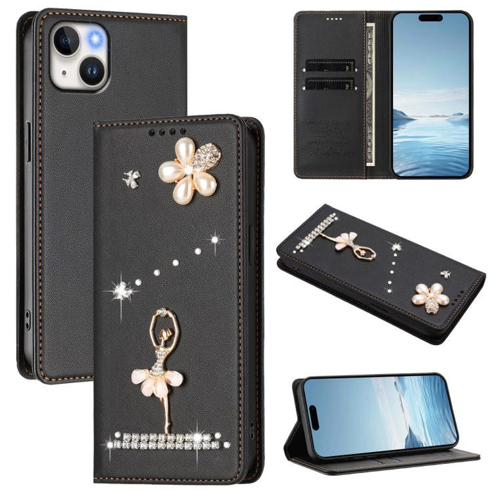 Funda para teléfono de piel vegana con protección RFID y diamantes de imitación de la bailarina de ballet, For iPhone 17e / 16e, For iPhone 17 Pro Max, For iPhone 17 Pro, For iPhone 17, For iPhone Air, For iPhone 16 Pro Max, For iPhone 16 Pro          ...